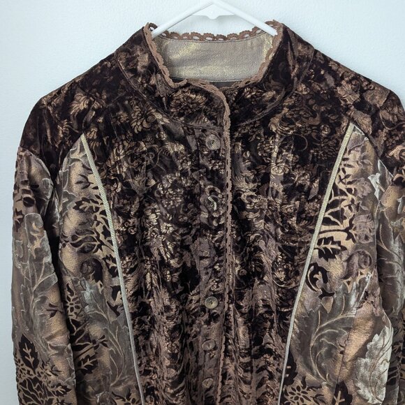 Chico's Women's Shades of Brown Velvet Fabric Button Jacket, 3 (XL, 16) - Picture 3 of 6